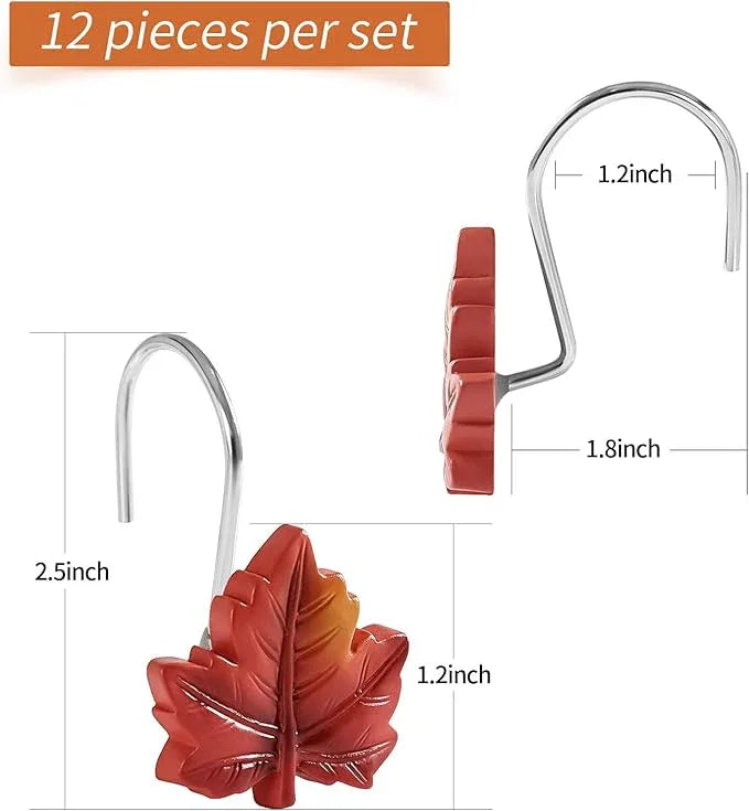 Gibelle 12PCS Maple Leaf Shower Curtain Hooks, Orange Red Decorative Leaves Fall Shower Curtain Hooks Metal Rustproof Cute Autumn Fall Leaves Shower Curtain Rings Bathroom Decoration Accessories - ModernBath