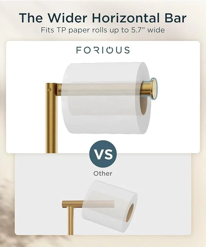 FORIOUS Toilet Paper Holder Stand, Modern Freestanding Tissue Roll Holder for Bathroom, Durable SUS 304 Stainless Steel and Weighted Base Toilet Paper Stand, Storage for 4 Rolls, Brushed Gold - ModernBath