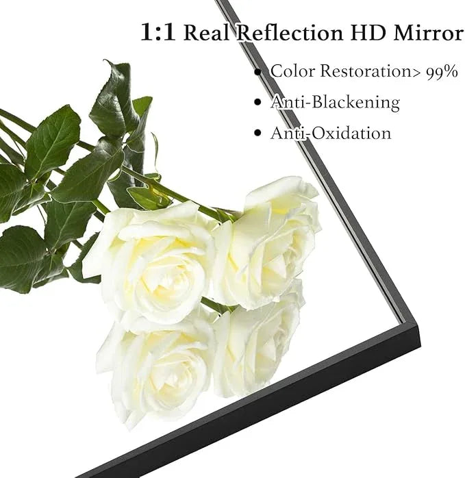 LEDLUX 24x24 Inch Black Bathroom Mirror, Copper-Free Mirror, Aluminum Alloy Frame Vanity, Rectangle Wall Mounted Modern Mirror for Bedroom/Living Room/Porch Horizontal or Vertical - ModernBath