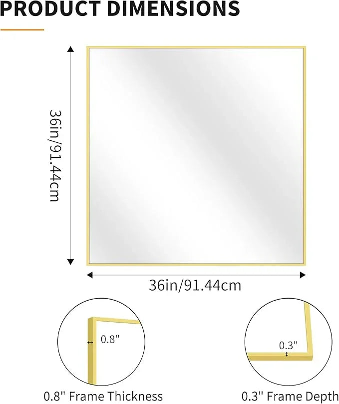 KOCUUY Large Gold Bathroom Mirror, 36x36 Inch Square Mirror for Bathroom Sink, Oversized Wall Mirror with Metal Gold Frame for Living Room, Farmhouse, Entryway, Hang Horizontal/Vertical - ModernBath