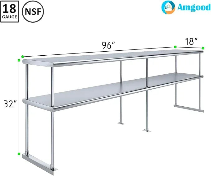 AmGood Double OverShelf Stainless Steel NSF - Many (96" Long x 18" Deep) - ModernBath