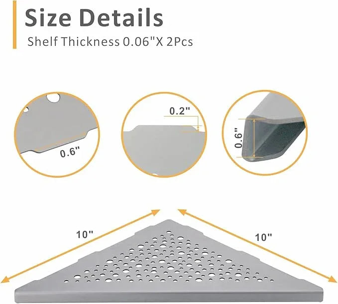 Brushed Nickel 10’’ Corner Shower Shelf Bathroom Shower Shelves, 2 Pack Triangular 304 Stainless Steel Shower Corner Shelf for Tiled Walls, No Drilling - ModernBath