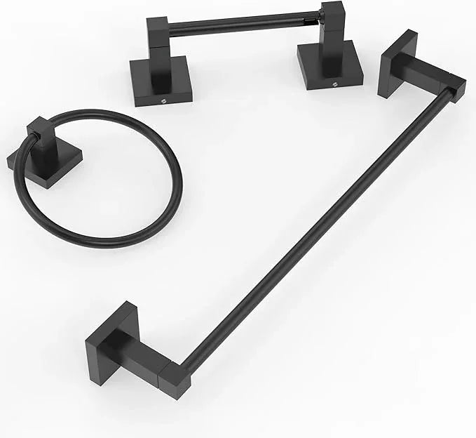 RUACQ 3 Pieces Bathroom Hardware Set, SUS 304 Stainless Steel Toilet Paper Holder, Towel Ring, 18-inch Towel Bar Set, Wall Mounted, Heavy Duty (Matte Black) - ModernBath