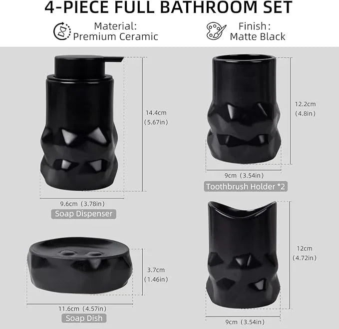 BosilunLife Modern Ceramic Bathroom Accessories Set, Bathroom Counter Set Matte Black Bathroom Decor Sets Accessories Bathroom Lotion Soap Dispenser, Toothbrush Holder Set, Soap Dish, Apothecary Jars - ModernBath