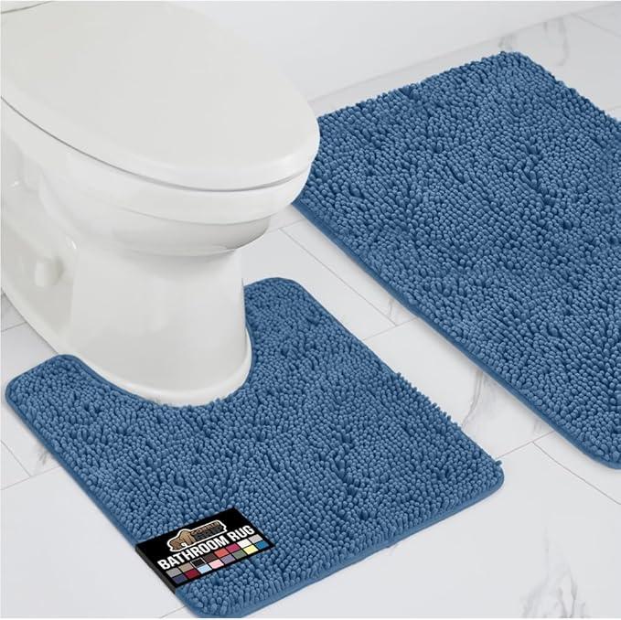 GORILLA GRIP Bathroom Rug Sets, Soft Chenille 2 Piece Area Rugs Set, Toilet Base Mat and 30x20 Carpet, Absorbent Microfiber Washable Mats Dry Quickly, Home Décor and Bath Room Accessories, Blue - ModernBath