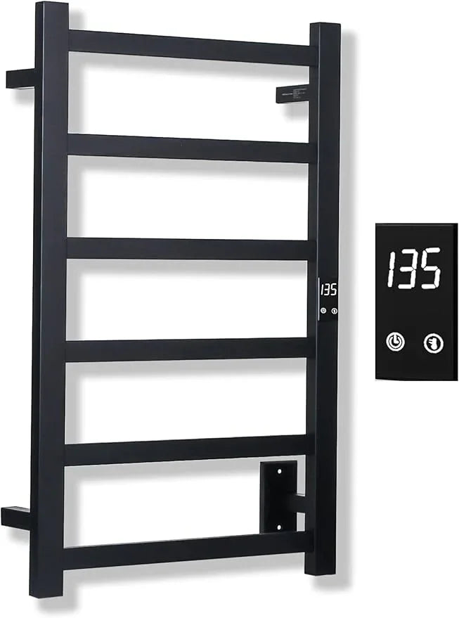 Electric Towel Warmer | Super Thin | with Timer & Temperature Multi-Level Adjustments | Hardwired & Plug-in | 6 Bar | Matte Black Finish - ModernBath