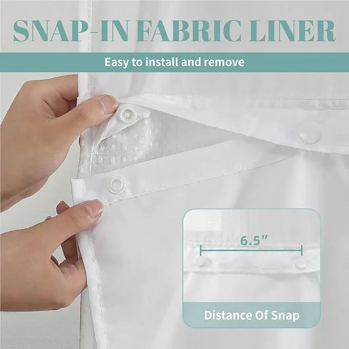 eachope White No Hook Waffle Weave Shower Curtain with snap-in Liner Replacement, 230GSM Waterproof Fabric Hotel Shower Curtain Set for Bathroom, Through Mesh Top Window,60Wx86H - ModernBath