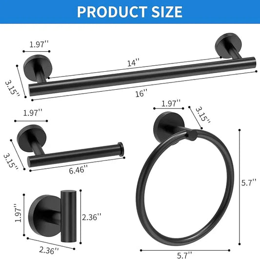 Matte Black Bathroom Accessories, Towel Bar Set 5 Pieces, SUS304 Stainless Steel Bathroom Hardware Set, 16 Inch Towel Bar for Bathroom Wall, Toilet PaperHolder and Towel Holder Set - ModernBath