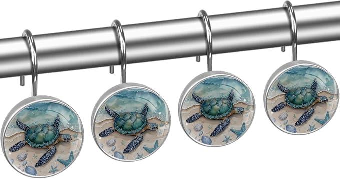 Beach Sea Turtle Shower Curtain Hooks Rings, Stainless Steel Rust Proof Shower Curtain Hooks, Decorative Shower Hooks for Bathroom Shower Rods Curtains, Set of 12 - ModernBath
