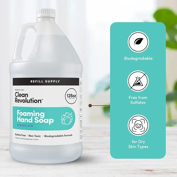 Clean Revolution Foaming Hand Soap Refill Supply Container, Ready to Use Formula, Spring Air Fragrance, Gluten Free, 128 Fl. Oz - ModernBath