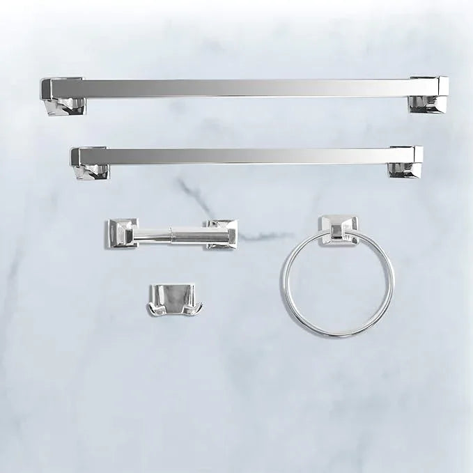 SENTO Cellar Classic Bathroom Accessories Set, Heavy Duty Metal Bath Hardware Set Wall Mounted, Includes Robe Hook, Toilet Paper Holder, Towel Ring, 18” & 24” Towel Bar (5-Piece, Polished Chrome) - ModernBath