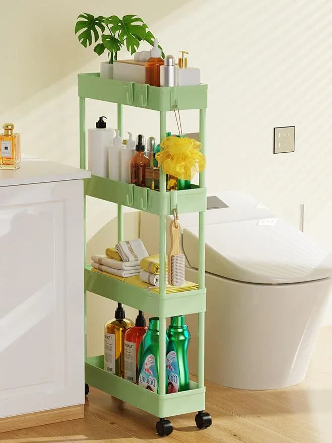 LEHOM 5.1" Slim Storage Cart - 4 Tiers Bathroom Organizer Mobile Shelving Unit Storage Rolling Utility Cart Slide Out Organizer for Kitchen Bathroom Laundry Narrow Places, Green - ModernBath