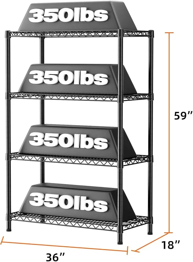 SINGAYE 4 Shelves Wire Storage Shelf 1400LBS Heavy Duty Storage Shelving Unit Metal Organizer Wire Rack Shelving 18" Dx36 Wx59 H Black - ModernBath