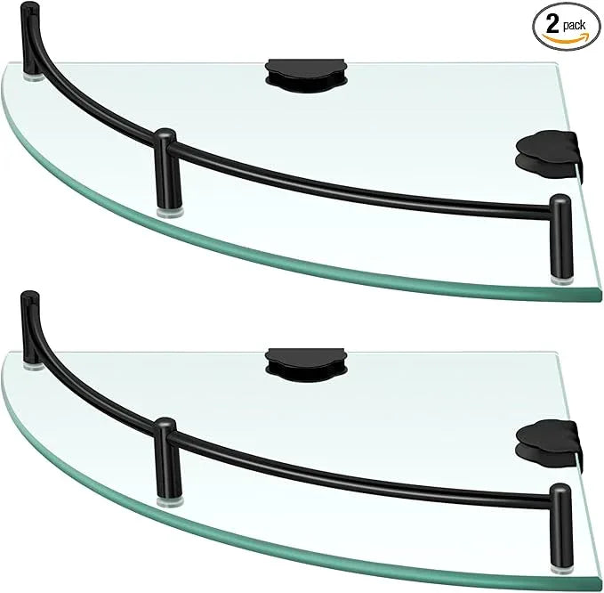 Crowye 2 Pcs Corner Shower Shelf 2-tier Glass Corner Shelf Stainless Steel Wall Mounted Bathroom Organizer for Storing Shower Gel Shampoo Brush, 9.25 Inches (Black) - ModernBath