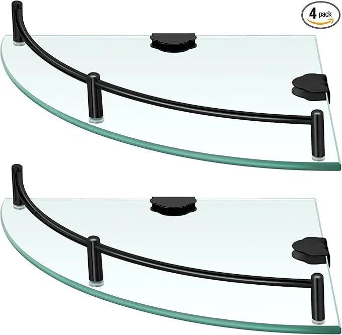 Crowye 4 Pcs Corner Shower Shelf 2-tier Glass Corner Shelf Stainless Steel Wall Mounted Bathroom Organizer for Storing Shower Gel Shampoo Brush, 9.25 Inches (Black) - ModernBath