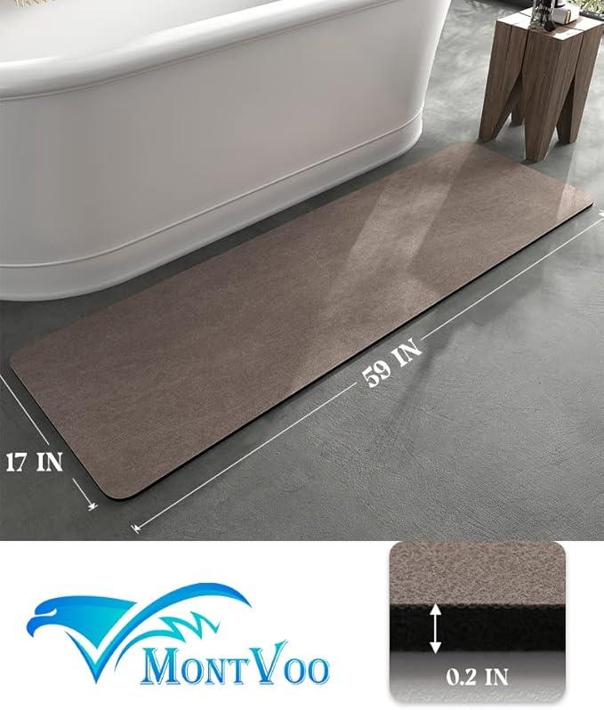 MontVoo -Bath Mat Rug-Rubber Backing Non Slip Quick Dry Absorbent Thin Bathroom Rugs Fit Under Door-Faux Suede Surface Bathroom Floor Mats-Shower Rug for in Front of Bathtub Shower Brown 17"x59" - ModernBath