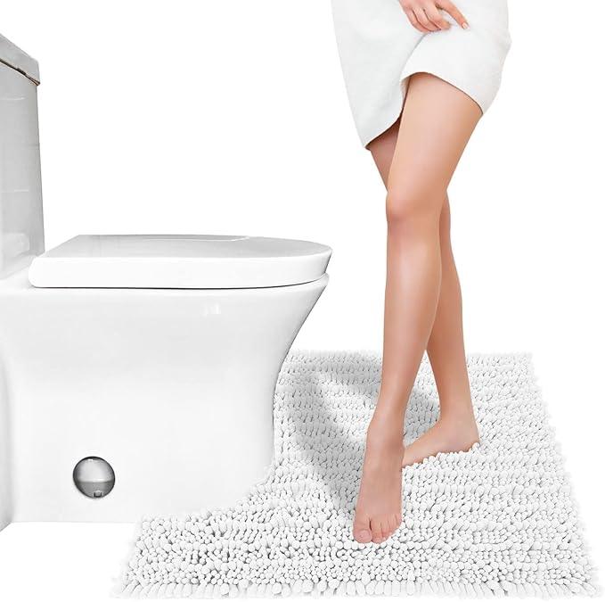 Yimobra Toilet Rugs U Shaped 24x20, Soft Comfortable Absorbent Chenille Toilet Mat for Bathroom Floor, Non-Slip Contour Bathroom Rugs for Toilet, Dry Quickly Machine Washable, White - ModernBath