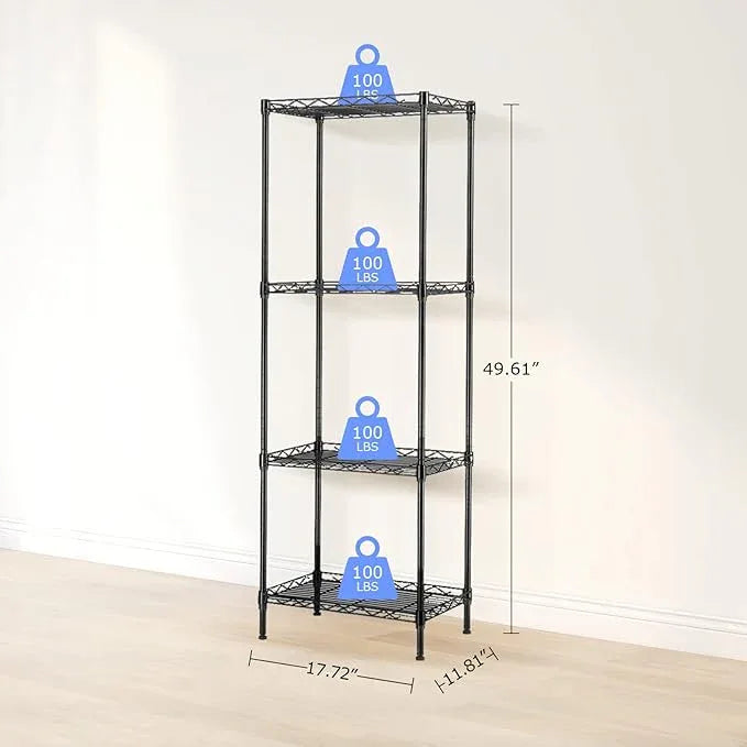 BNSPLY 4 Tier Wire Shelving Unit, Height Adjustable Wire Shelves, Metal Storage Rack Organizer for Laundry, Kitchen, Bathroom, Pantry, Closet (11.8" D x 17.7" W x 49.6" H, Black) - ModernBath