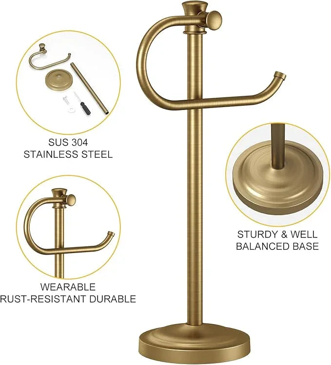BESy 17 Inch Antique Brass Stand Towel Bar Hanger Hand Towel Bar Bathroom Vanity Countertop Towel Holder Free Standing Stainless Steel Towel Ring Hardware Accessories Towel Rack - ModernBath
