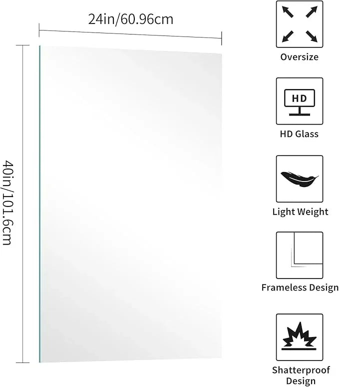 KOCUUY Frameless Mirror, 24"x40" Bathroom Mirror for Over Sink, Large Rectangle Mirror for Wall, Upgraded Shatterproof, Unframed Vanity Mirror for Bathroom, Bedroom, Living Room, Entryway - ModernBath