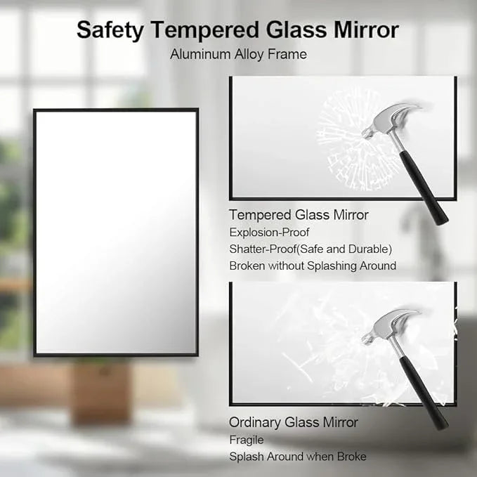 miroro Black 48x30 Inch Metal Framed Mirror for Wall, Large Rounded Rectangle Mirror, Anti-Rust, Tempered Glass, Hangs Horizontally or Vertically - ModernBath