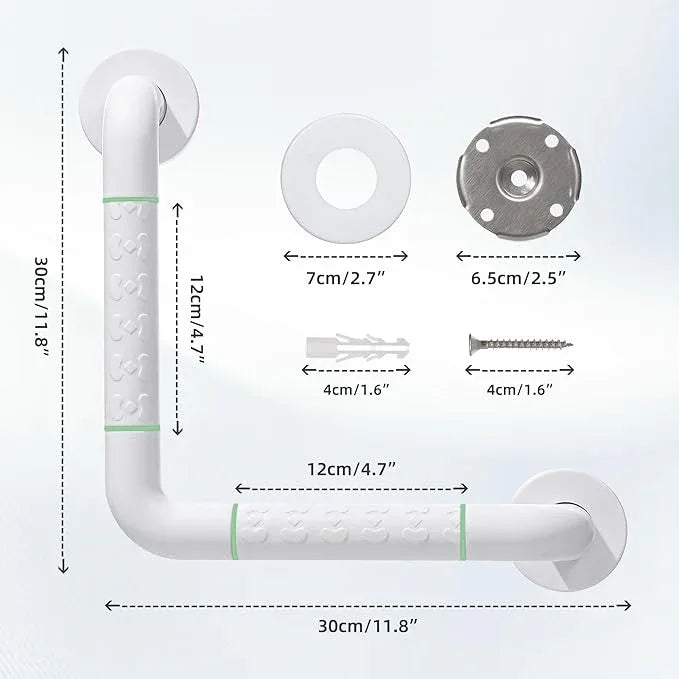Anti Bathroom Grab Rail,90° Detachable Right Angle White Stainless Steel Shower Hand Rail,Safety Hand Rail Support for Elderly, Children and Disability - ModernBath