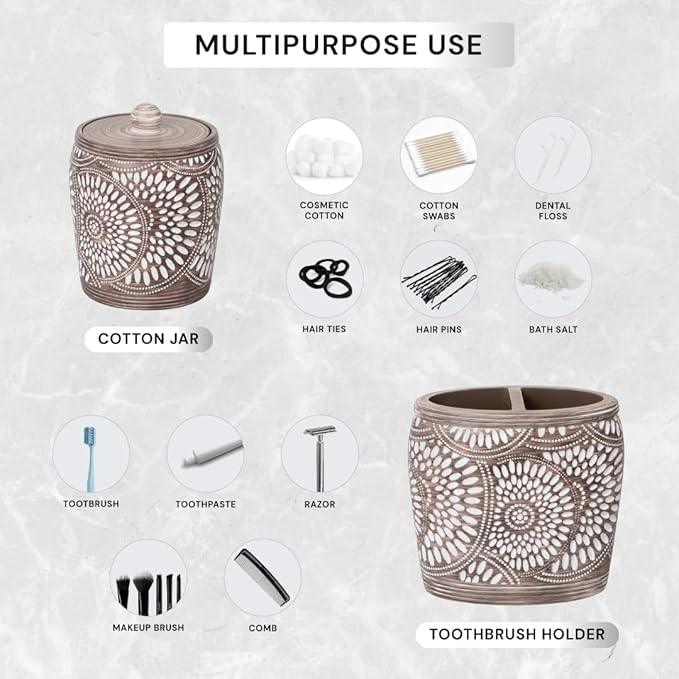 6-Piece Bathroom Accessories Set – Soap Dispenser, Toothbrush Holder, Tumbler, Soap Dish, Cotton Swab Jar & Toilet Brush – Modern Bathroom Decor Set (Ciccone) - ModernBath