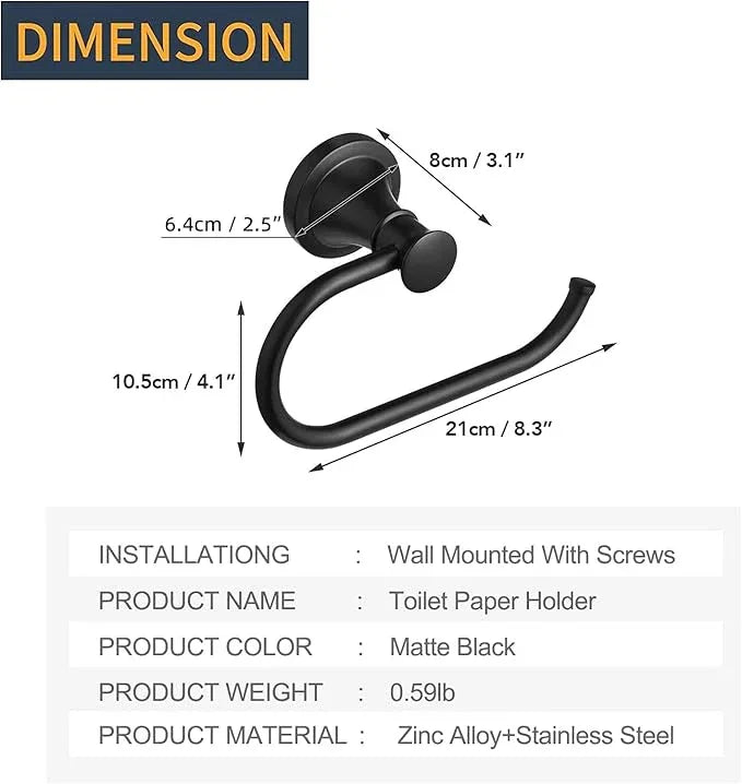 BESy Matte Black Toilet Tissue Paper Holder Matte Black Bathroom Accessories Toilet roll Paper Hanger, Wall Mounted, Rustproof - ModernBath