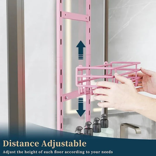 Consumest Over The Door Shower Caddy - 5 Tier Adjustable Shower Organizer Hanging with 2 Toothbrush Holders & 4 Hooks, Rustproof Organizer Shelf, Storage Rack for Bathroom, Pink - ModernBath