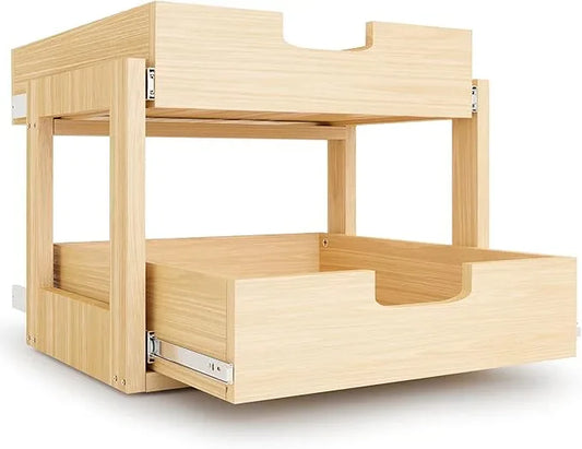 Pull Out Cabinet Organizer, 17''W×21''D×16''H Soft Close Slide Out Wooden Pull out Drawers, Double Tier Slide out Wood Cabinet Organizer, for Base Cabinet Organization in Kitchen, Pantry, Bathroom - ModernBath