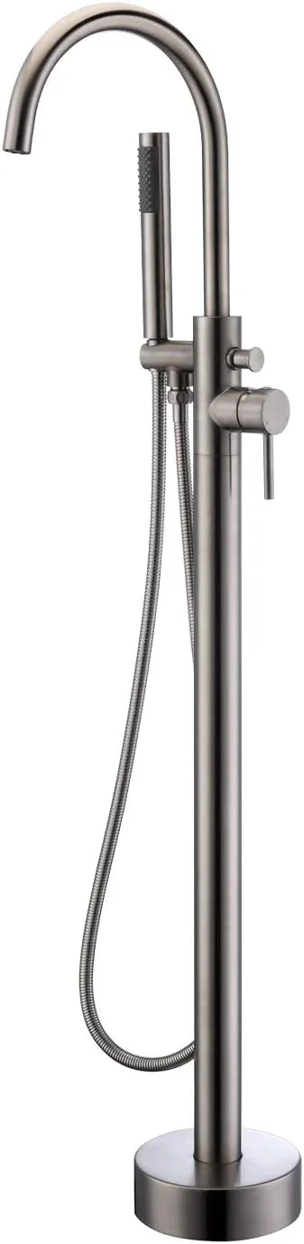 Freestanding Tub Filler Bathtub Faucet Brushed Nickel Floor Mount Single Handle Brass Faucets with Hand Shower - ModernBath