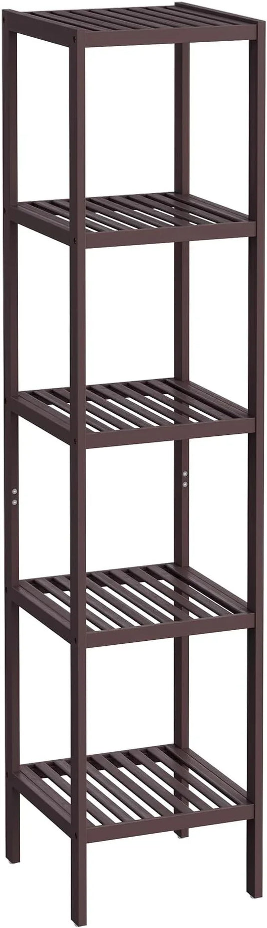 SONGMICS Bamboo Storage Shelf, 5-Tier Shelving Unit, Multifunctional, in the Entryway, Bathroom, Living Room, Balcony, Kitchen, 13 x 13 x 57.5 Inches, Brown UBCB55Z - ModernBath