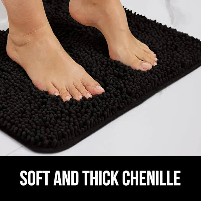 GORILLA GRIP Bathroom Rug Sets 3 Piece, Bath Mat Set and Oval Toilet Base with Rubber Backing, Plush Absorbent Shaggy Chenille Washable Mats, Includes 24x19.5, 24x17 and 30x20 Inch Rugs, Black - ModernBath