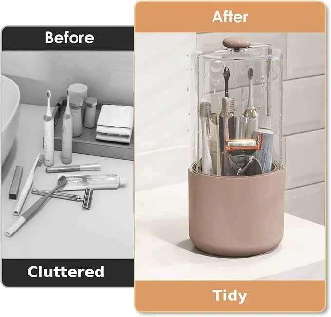 YOOLENS Toothbrush Holder with Cover 360 Rotating 4 Compartments Bathroom Toothpaste Electric Toothbrush Organizer, Pink - ModernBath