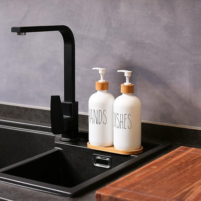 MOMEEMO White Soap Dispenser Set, Contains Hand and Dish Soap Dispenser, Suitable for Kitchen Decor. (White) - ModernBath