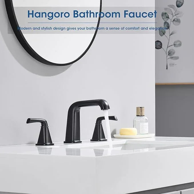 Widespread Bathroom Sink Faucet, Matte Black Bathroom Faucet 3 Hole，Brass Vanity Faucet with Pop Up Drain and 2 Supply Lines - ModernBath