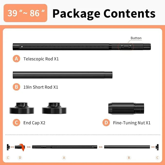 Treije Tension Curtain Rod 39-86 Inch, Curtain Rod No Drilling for Window or Bathroom Patio, Adjustable Heavy Duty Shower Curtain Rod, Easy to Install, Never Rust, Rod Diameter 1.26 Inches-Black - ModernBath