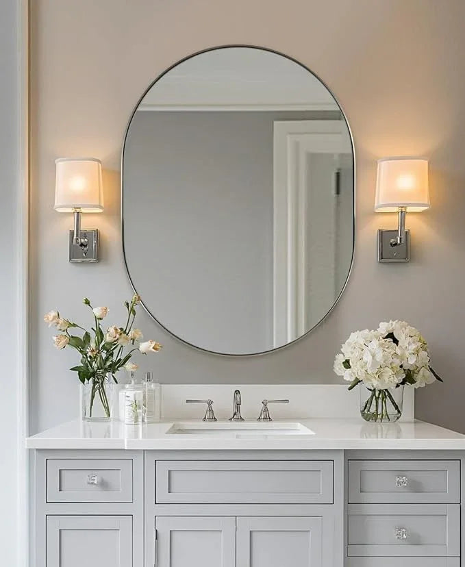 ANDY STAR 24x32’’ Oval Bathroom Mirror, Oval Nickle Mirror Pill-Shaped Design in Stainless Steel Metal Frame for Bathroom, Entryway, Living Room, Contemporary 1" Deep Wall Mount Vertical or Horizontal - ModernBath