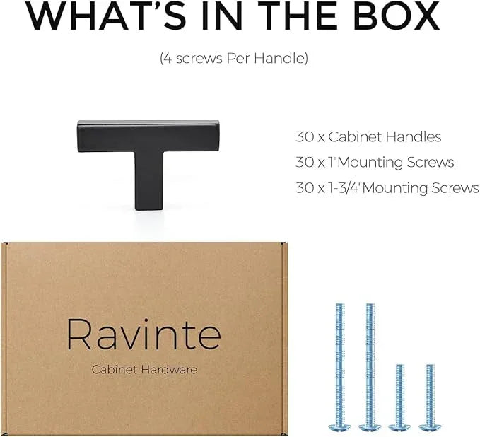 Ravinte 30 Pack Black Square Bar Drawer Handles with Matte Black Finish, Kitchen Cabinet Hardware - ModernBath