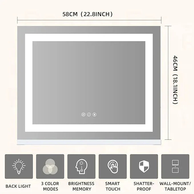 FENCHILIN Vanity Mirror with Lights, 22" x 19" Backlit + Front Lit Hollywood Makeup Vanity Mirror LED Strip with 3 Colors Modes Smart Touch for Dressing Room & Bedroom White - ModernBath