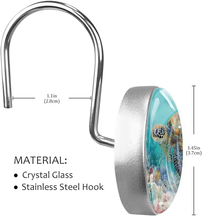 Sea Turtle Shower Curtain Hooks, 12Pcs Decorative Rust Resistant Shower Rings for Shower Curtain Rods, Stainless Steel Round Curtain Hooks for Bathroom, Bedroom, Farmhouse - ModernBath