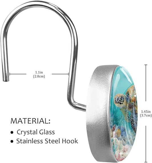 Sea Turtle Shower Curtain Hooks, 12Pcs Decorative Rust Resistant Shower Rings for Shower Curtain Rods, Stainless Steel Round Curtain Hooks for Bathroom, Bedroom, Farmhouse - ModernBath