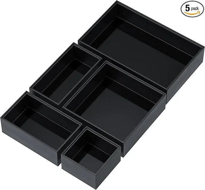 Bamboo Drawer Organizer Set, 5 PCS Multi-use Varied Sizes Junk Drawer Organizer Kitchen Storage Box for Office, Home, Bedroom, Bathroom, Black - ModernBath
