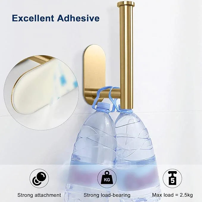 NearMoon Toilet Paper Holder Self Adhesive, Premium Thicken SUS304 Stainless Steel Rustproof Adhesive Toilet Roll Holder no Drilling for Bathroom, Kitchen, Washroom (2 Pack, Brushed Gold) - ModernBath