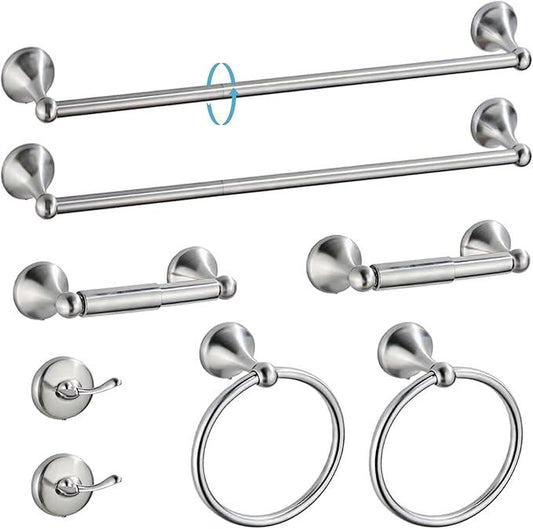 8-Pieces 24" Bathroom Hardware Set, Bathroom Accessory Set, Includes 24" Adjustable Bath Towel Bar, Towel Rings Wall Mounted, Toilet Paper Holder, Robe Towel Hooks (Brushed Nickel) - ModernBath