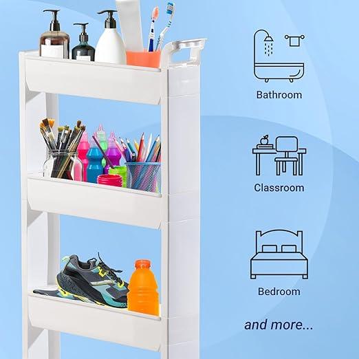 Miles Kimball 5 Tier Slim Cart, White, Durable Plastic, Easy Assembly, Holds Up to 6.5 lbs - ModernBath