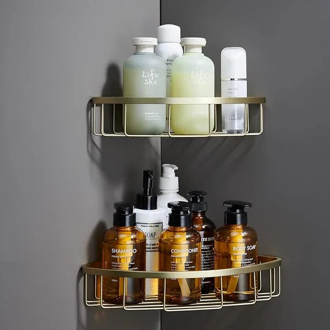 [2 Pack Bathroom Corner Shower Caddy Shelf Organizer, SUS304 Stainless Steel Heavy Duty Rust-Proof Shelf Holder, Wall Mounted Storage Rack for Bathroom Kitchen, Brushed Gold - ModernBath