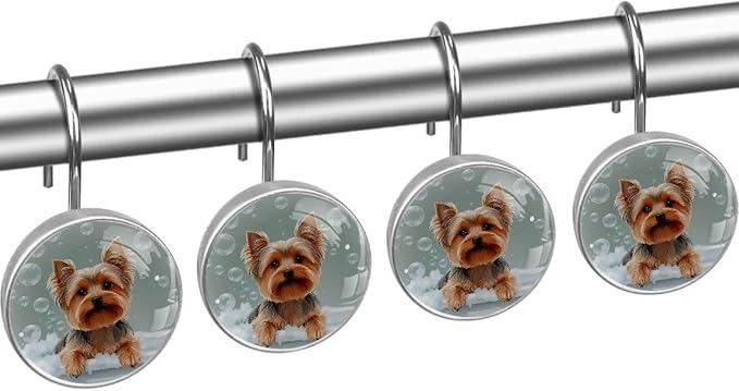 Bathing Dog and Bubbles Shower Curtain Hooks 12Pcs, Decorative Rust Resistant Shower Rings for Shower Curtain Rods, Stainless Steel Round Curtain Hooks for Bathroom, Bedroom, Farmhouse - ModernBath