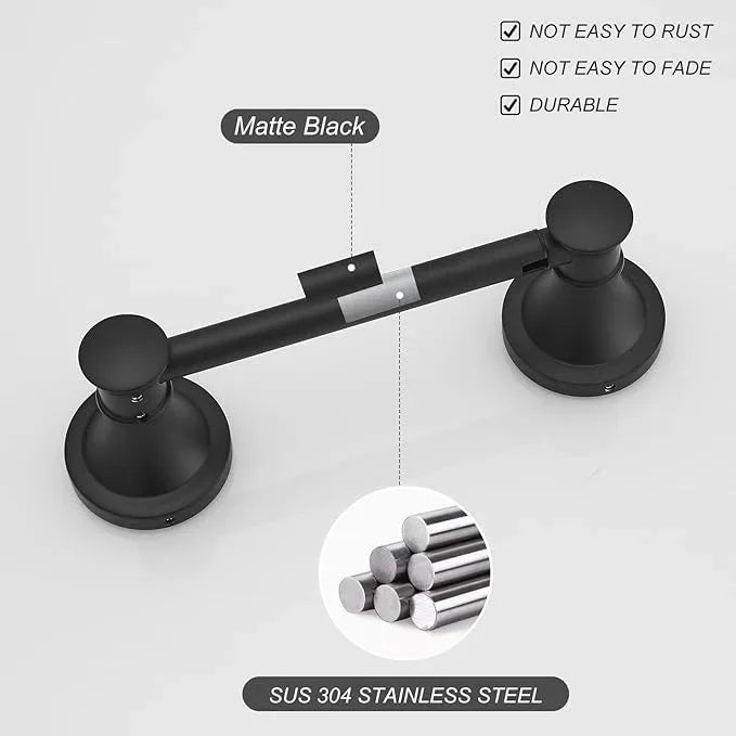 BESy Wall Mounted Toilet Paper Roll Holder Rustproof Toilet Tissue Holder Bathroom Flexible Pivoting Handle Tissue Roll Holder, Matte Black, Stainless Steel - ModernBath