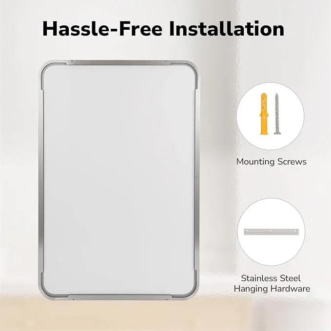 USHOWER Brushed Nickel Bathroom Mirrors 22"x30" 2 Pack, Silver Rectangle Mirrors for Over Sink, Rounded Corner, Aluminum Frame, Anti-Rust, Tempered Glass, Horizontal or Vertical Mounted - ModernBath